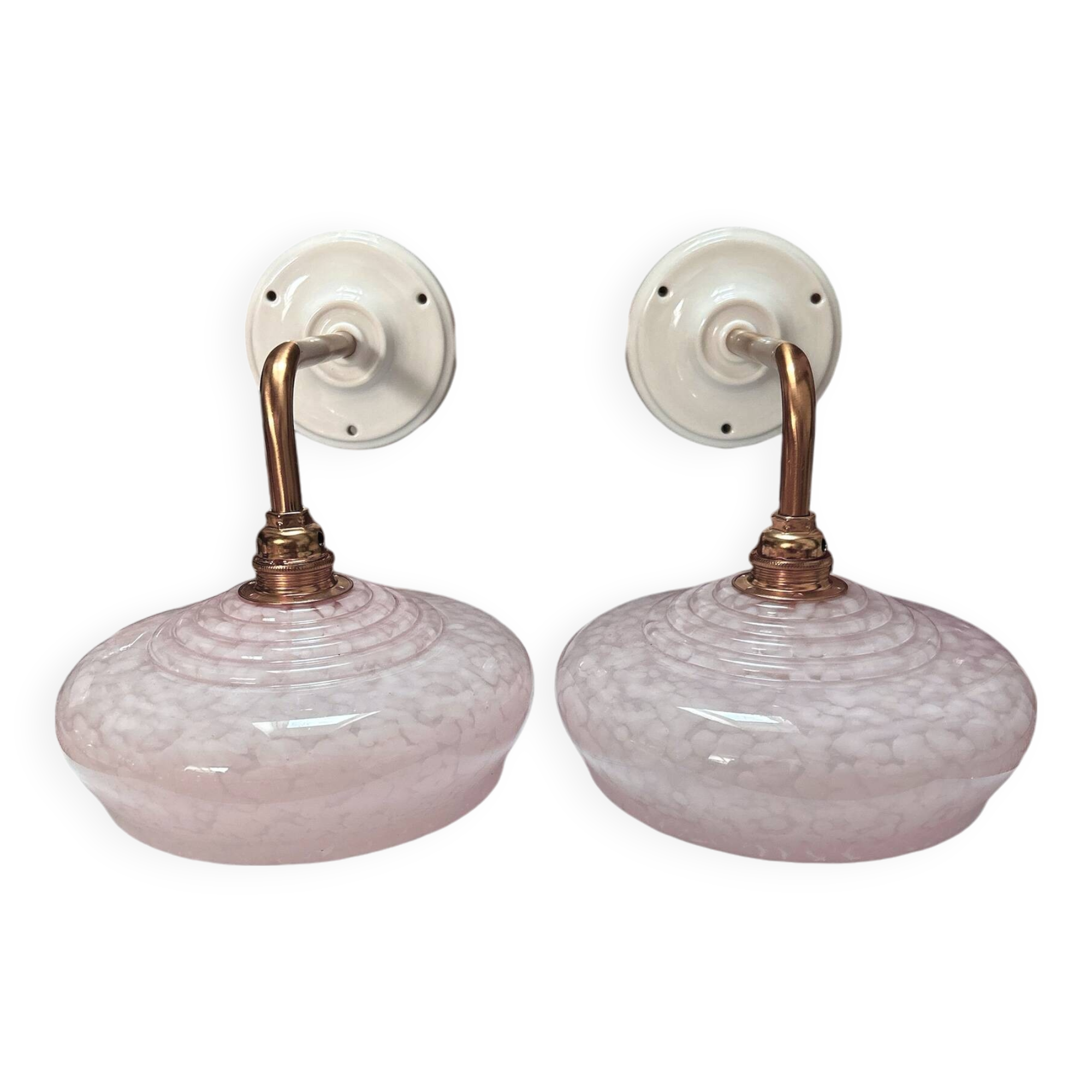 Pair of pink globe wall lights