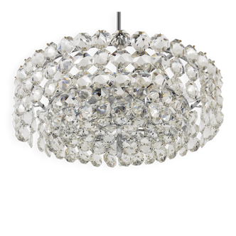 Large nickel-plated brass chandelier by Bakalowits with diamond crystals, Austria, 1950.