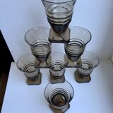 Set of 7 glasses in art deco smoked glass 30s
