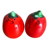 Vintage pepper-shaped slip salt and pepper shakers