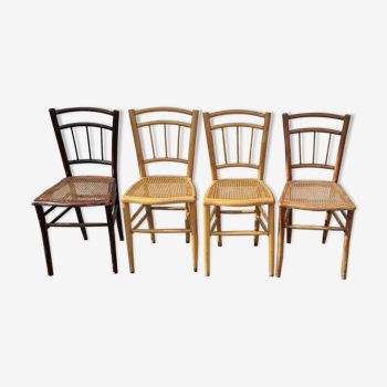 Ensemble de 4 chaises bistrot cannées, début XXème