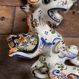 Earthenware griffon candlesticks Old Rouen