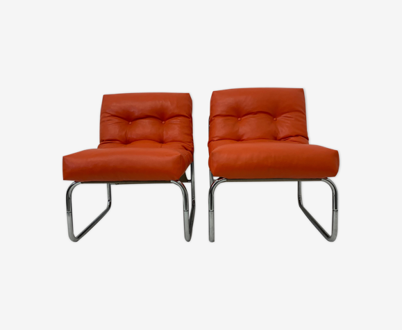 Lounge Chairs By Gillis Lundgren, Orange Leather Chair Ikea