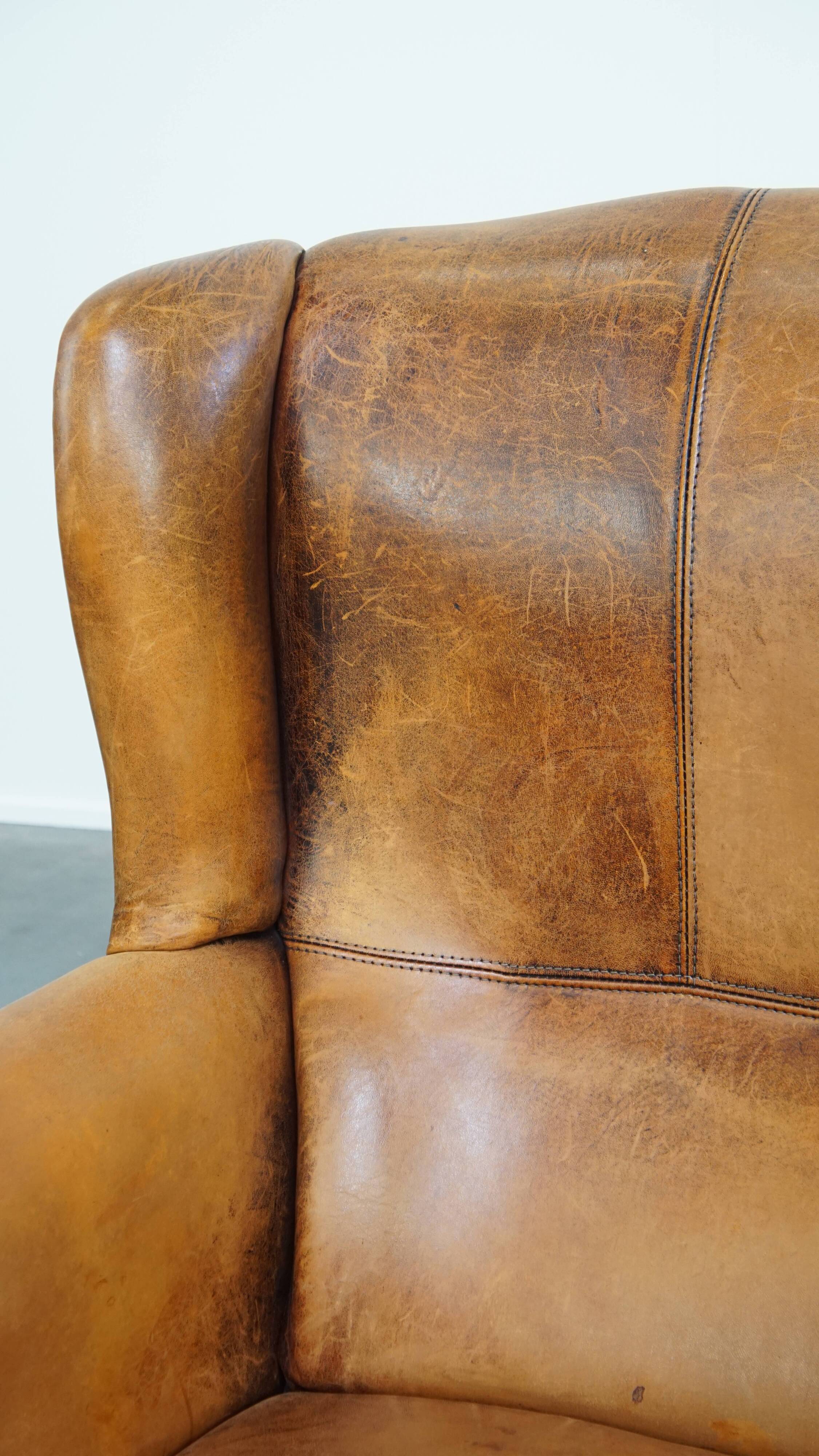 Vintage Wingback Chair Made from Sheepskin Leather