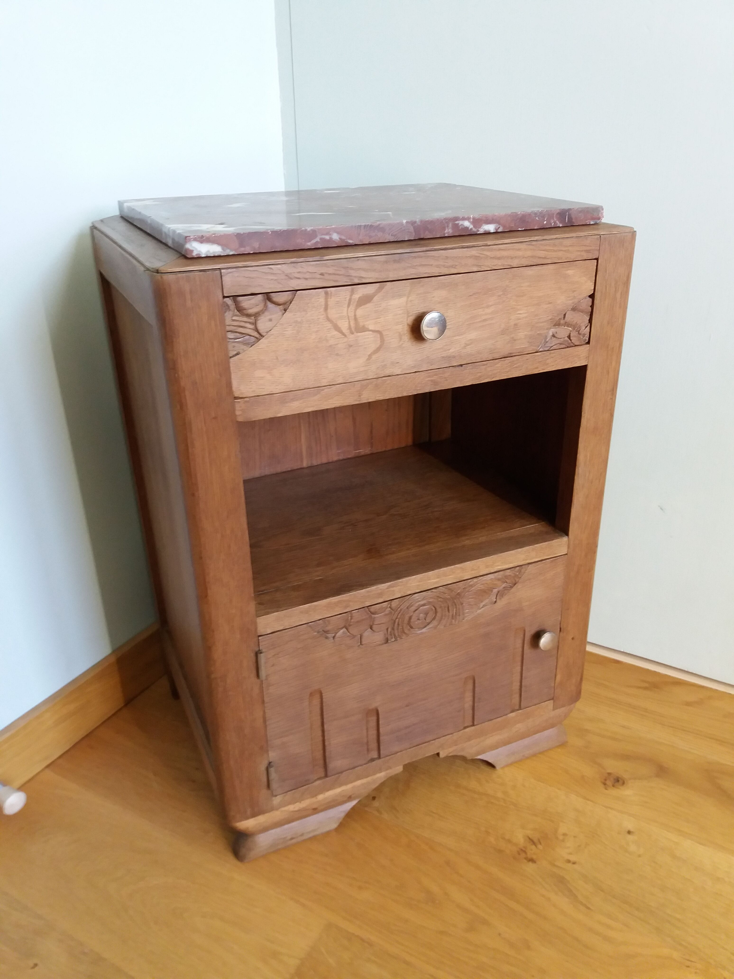Art deco bedside table marble and wood