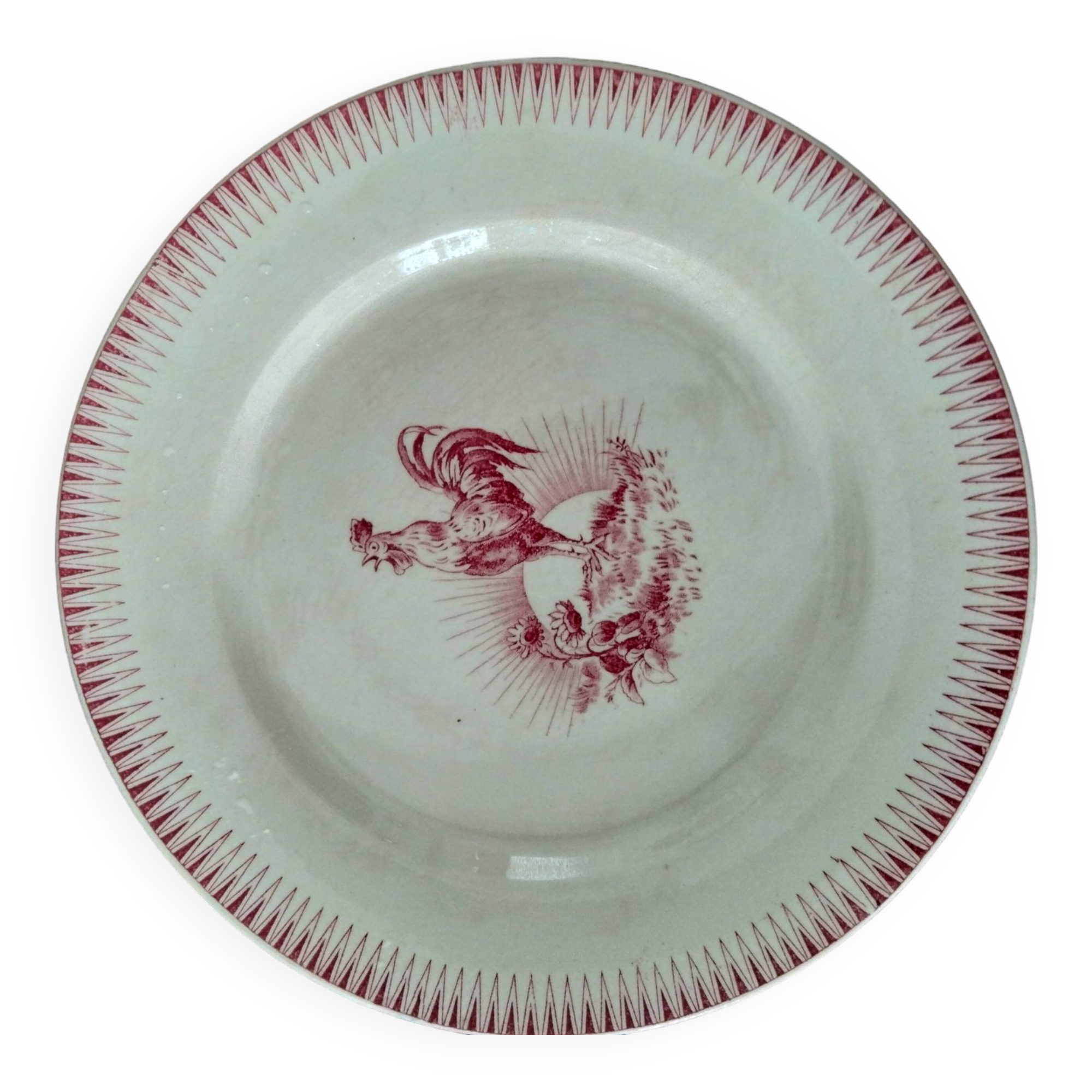 Flat plate Terre de Fer Gien Model Chantecler Red Rooster