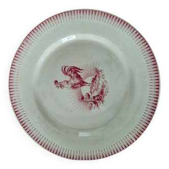 Flat plate Terre de Fer Gien Model Chantecler Red Rooster