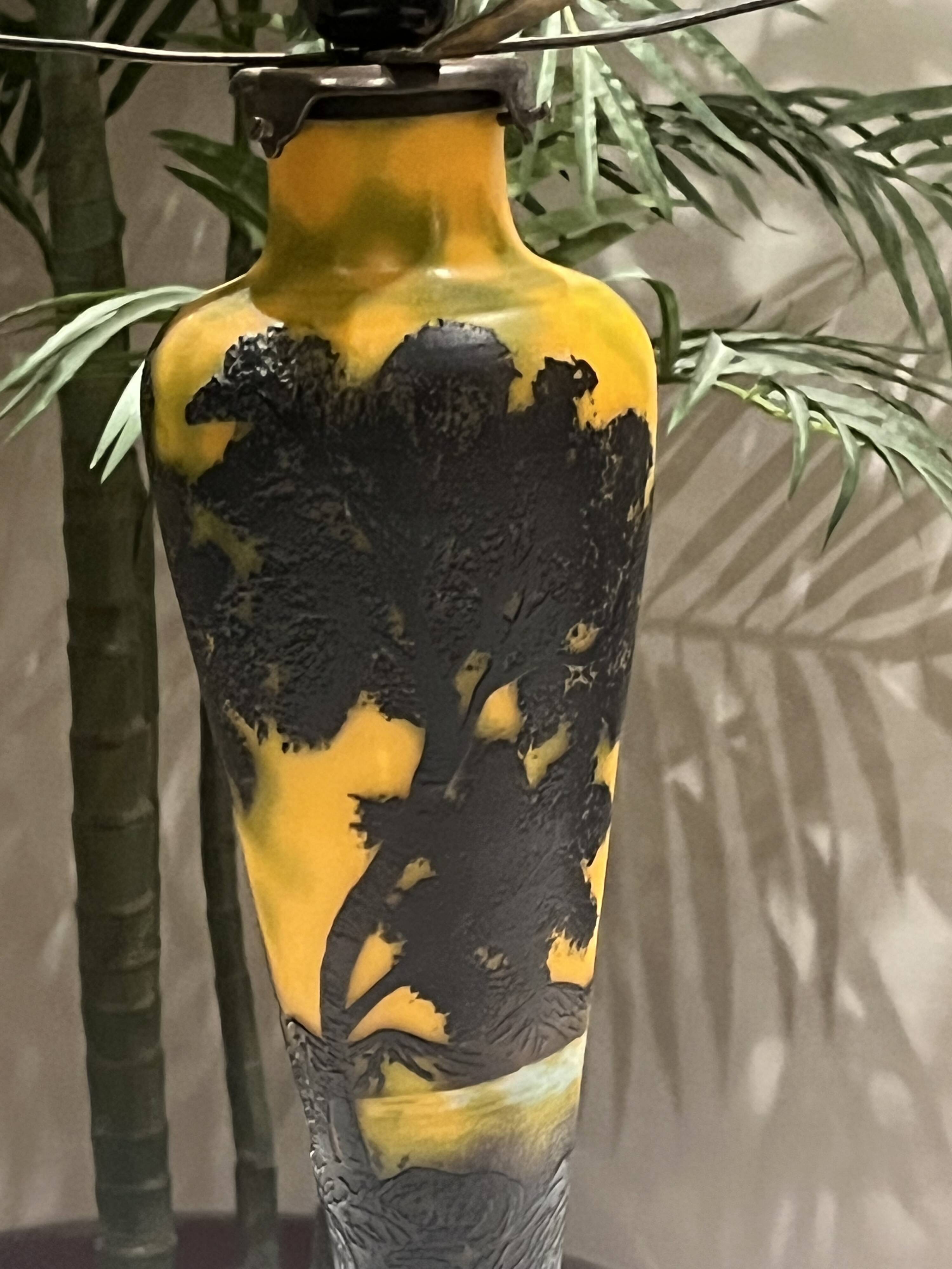 Lamp base - Acid-etched glass - Gallé style