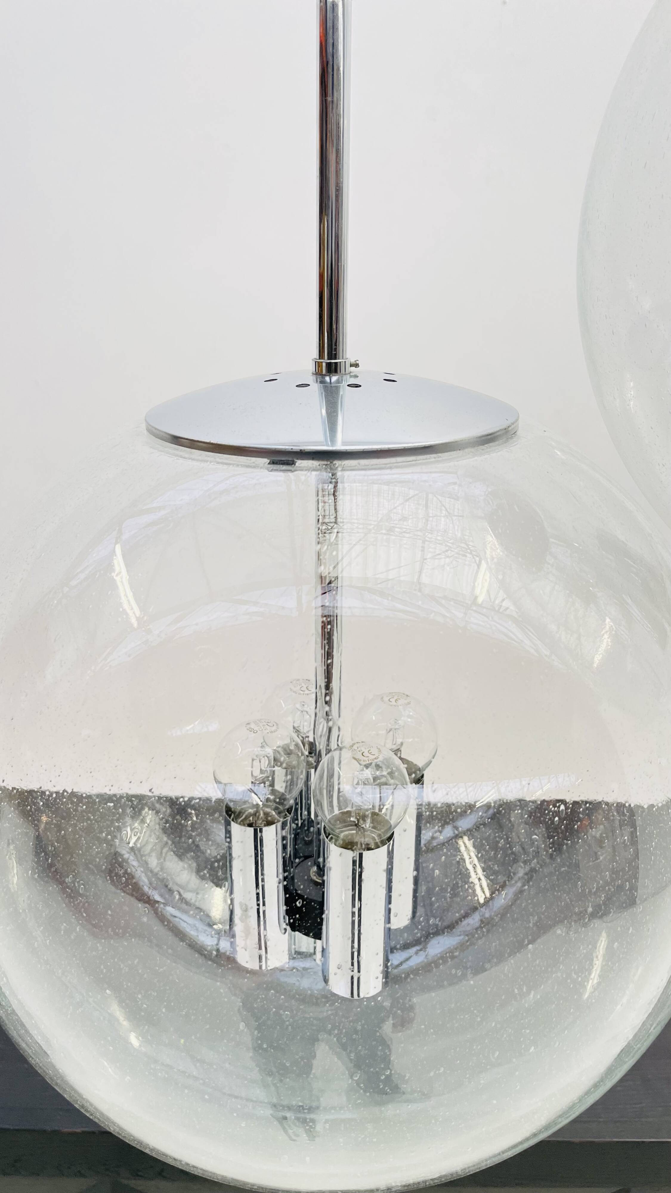 Chrome and bubbled glass balls pendants from the 1970's