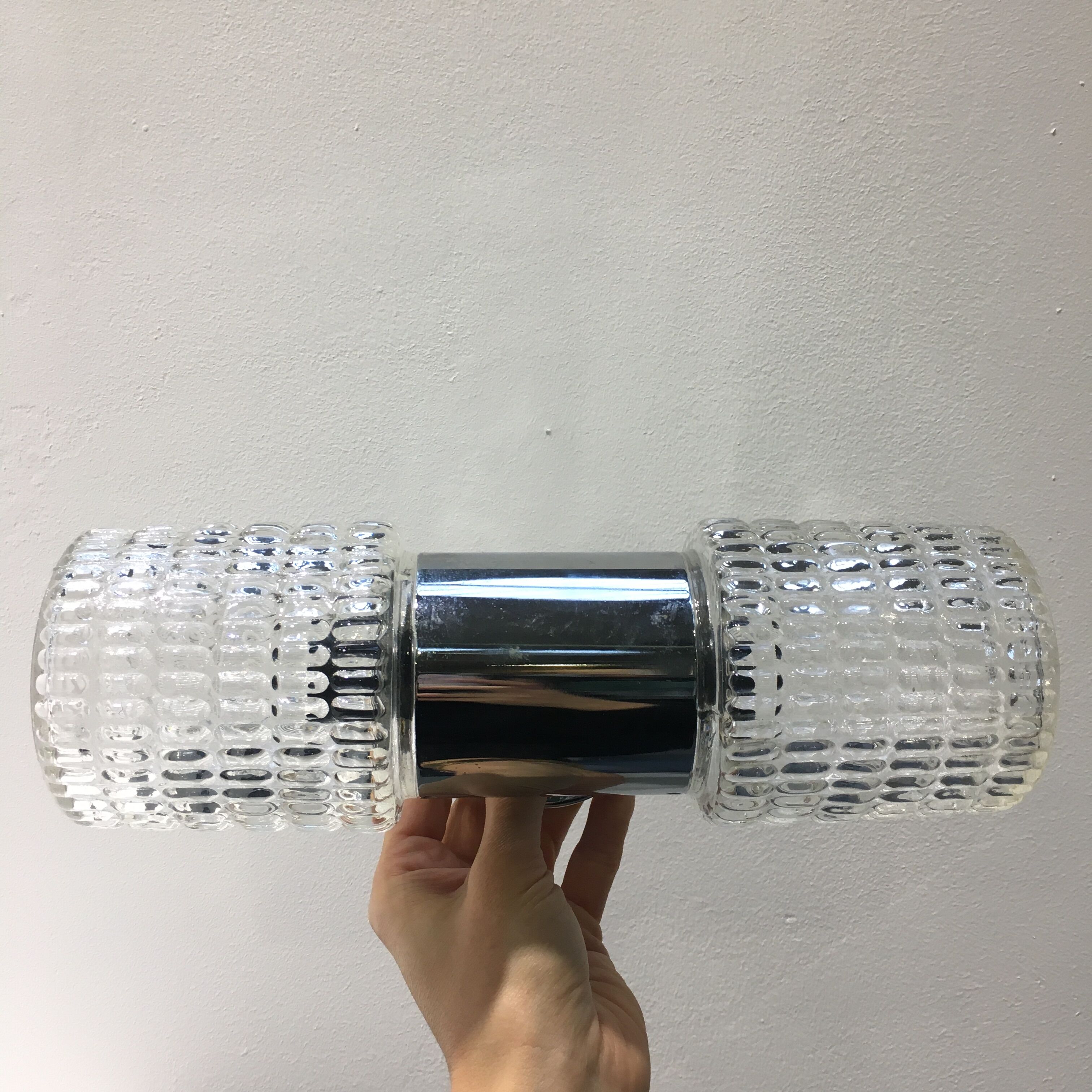 Wall lamp double lights chrome and glass 70s