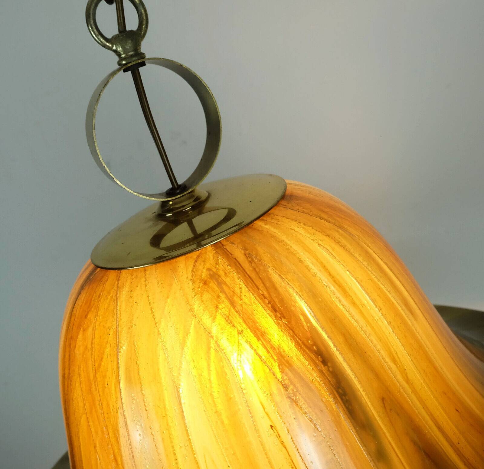 Vintage pendant lamp amber color acrylic and brass 1970s