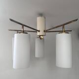 Vintage Italian ceiling light, brass and opaline, 1950