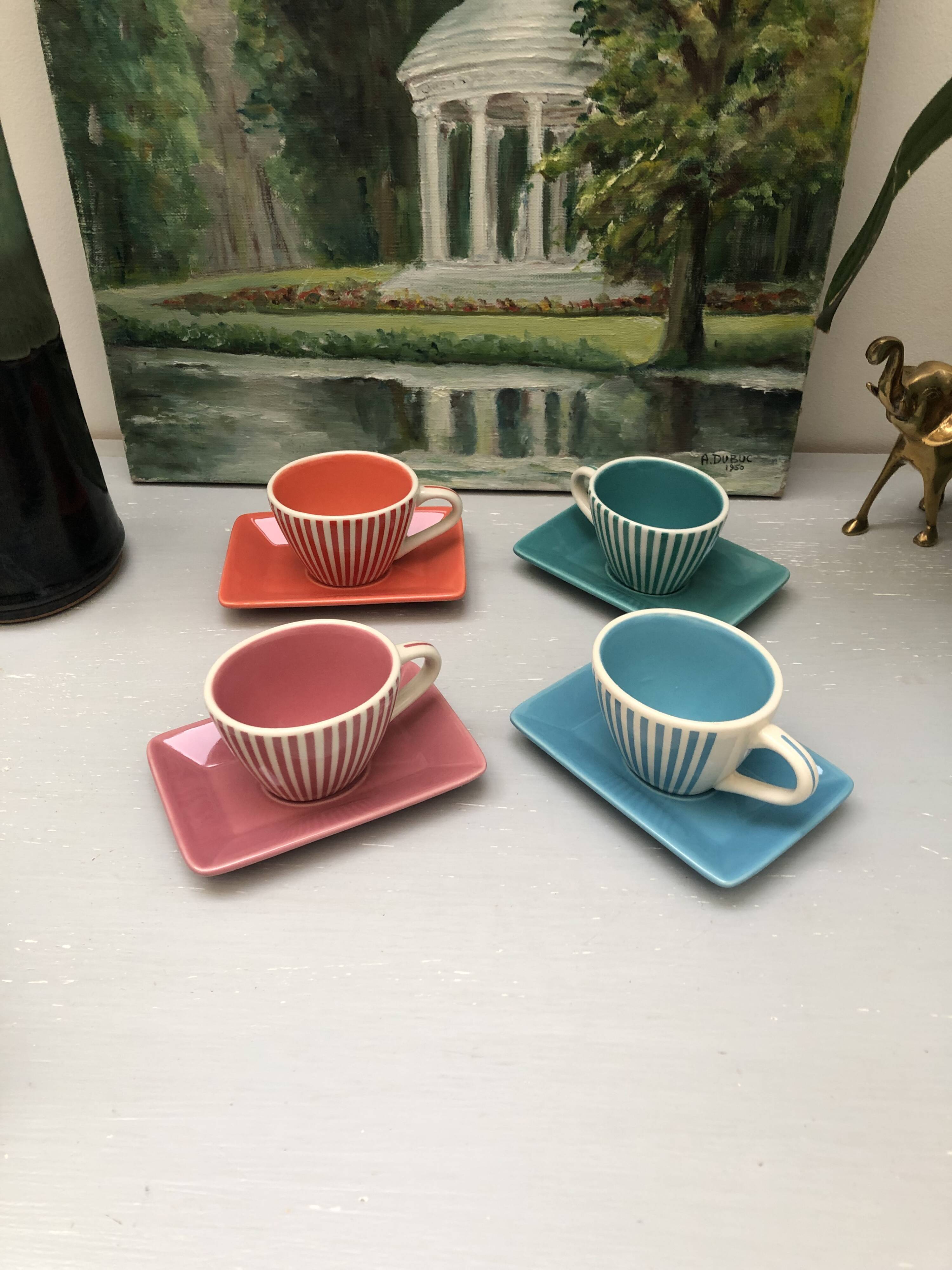 4 vintage ceramic coffee cups produced by LBVYR Circa