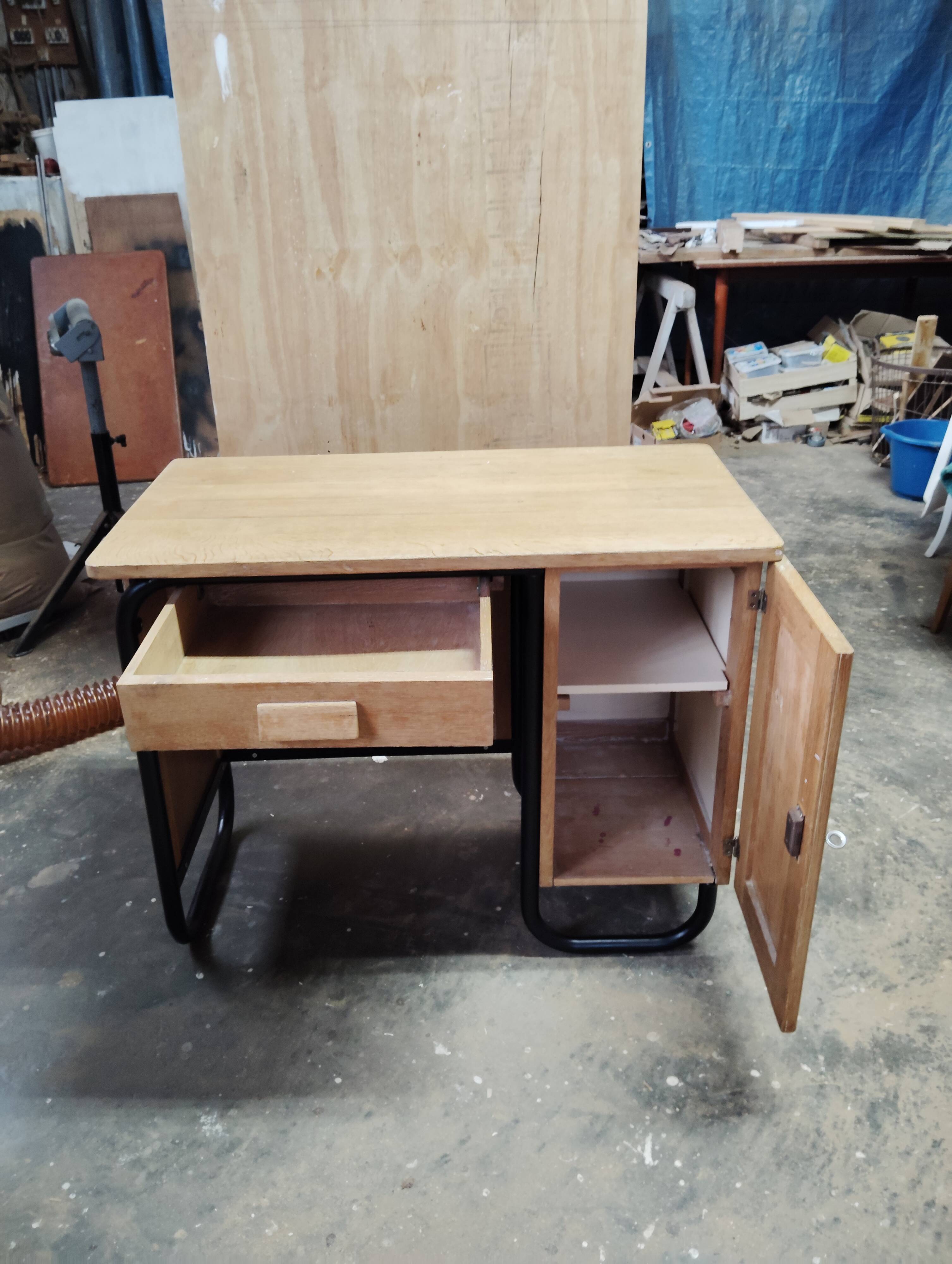1950s desk in wood and tubular metal