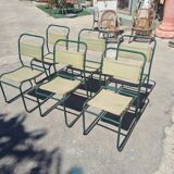 Series of 6 stackable military chairs modernist canvas and metal