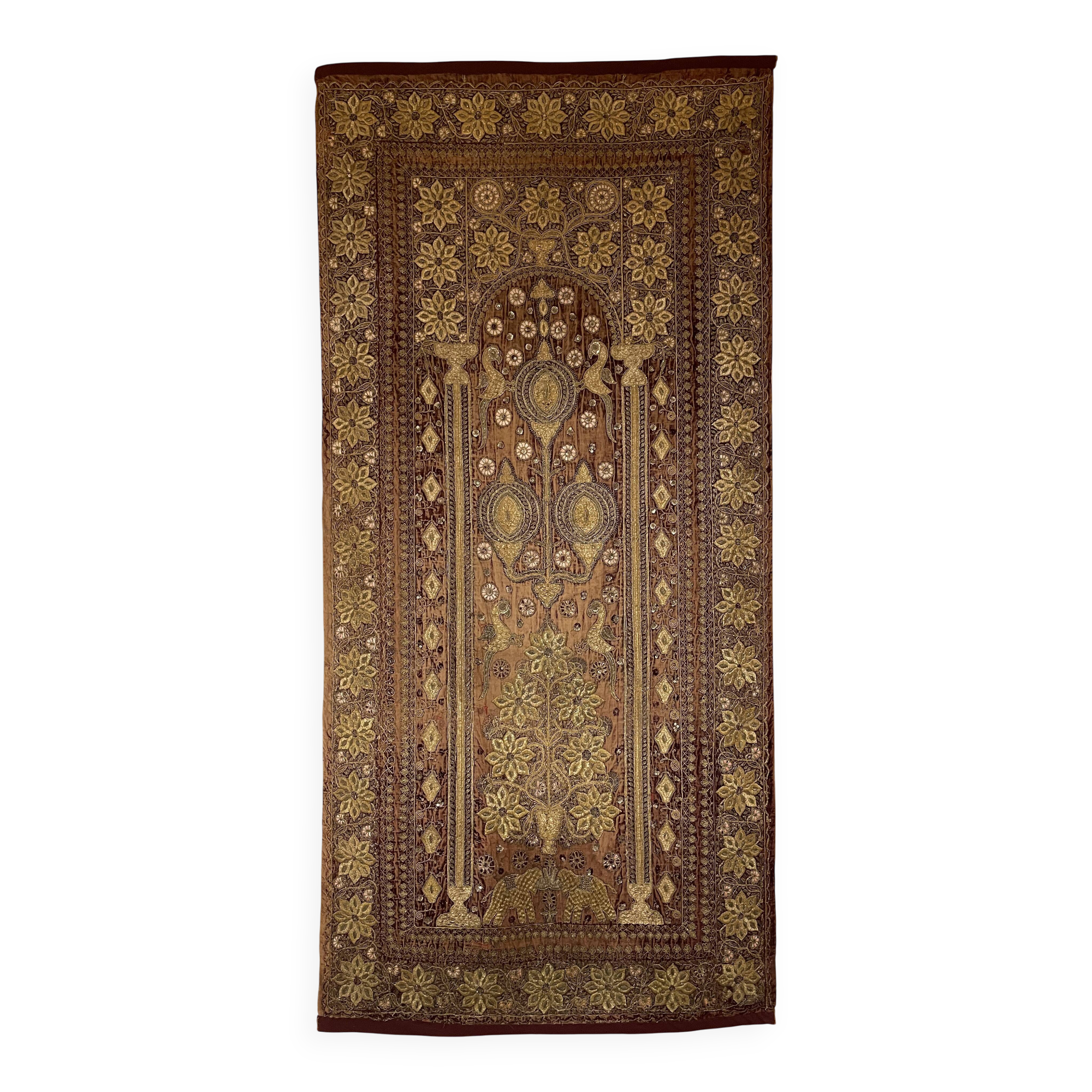 18th Century Indo-Portuguese Embroidery with Gold Thread on Velvet