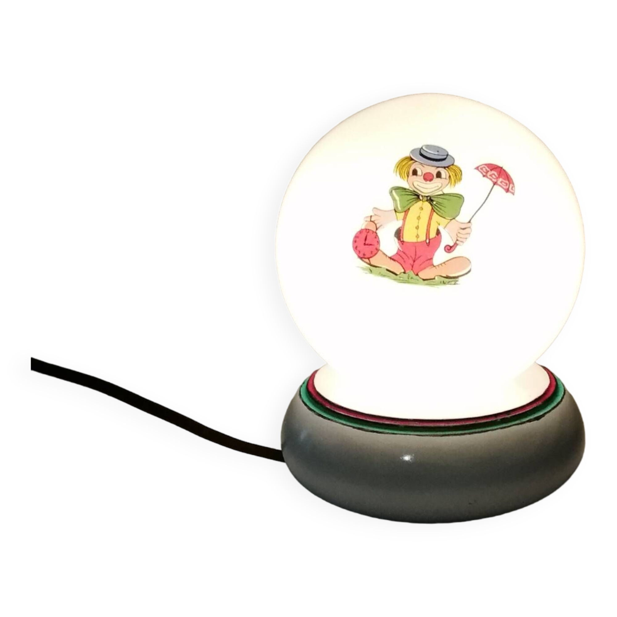 Opaline ball lamp with vintage clown pattern 1960