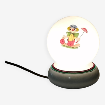 Opaline ball lamp with vintage clown pattern 1960