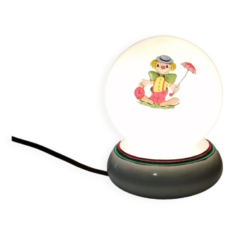 Lampe boule en opaline motif clown vintage 1960