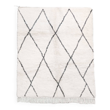 Authentique tapis berbère marocain Beni Ouarain à losanges noirs 2,01x1,59m neuf