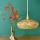 Vintage pendant lamp shade in yellow Clichy glass with red trim