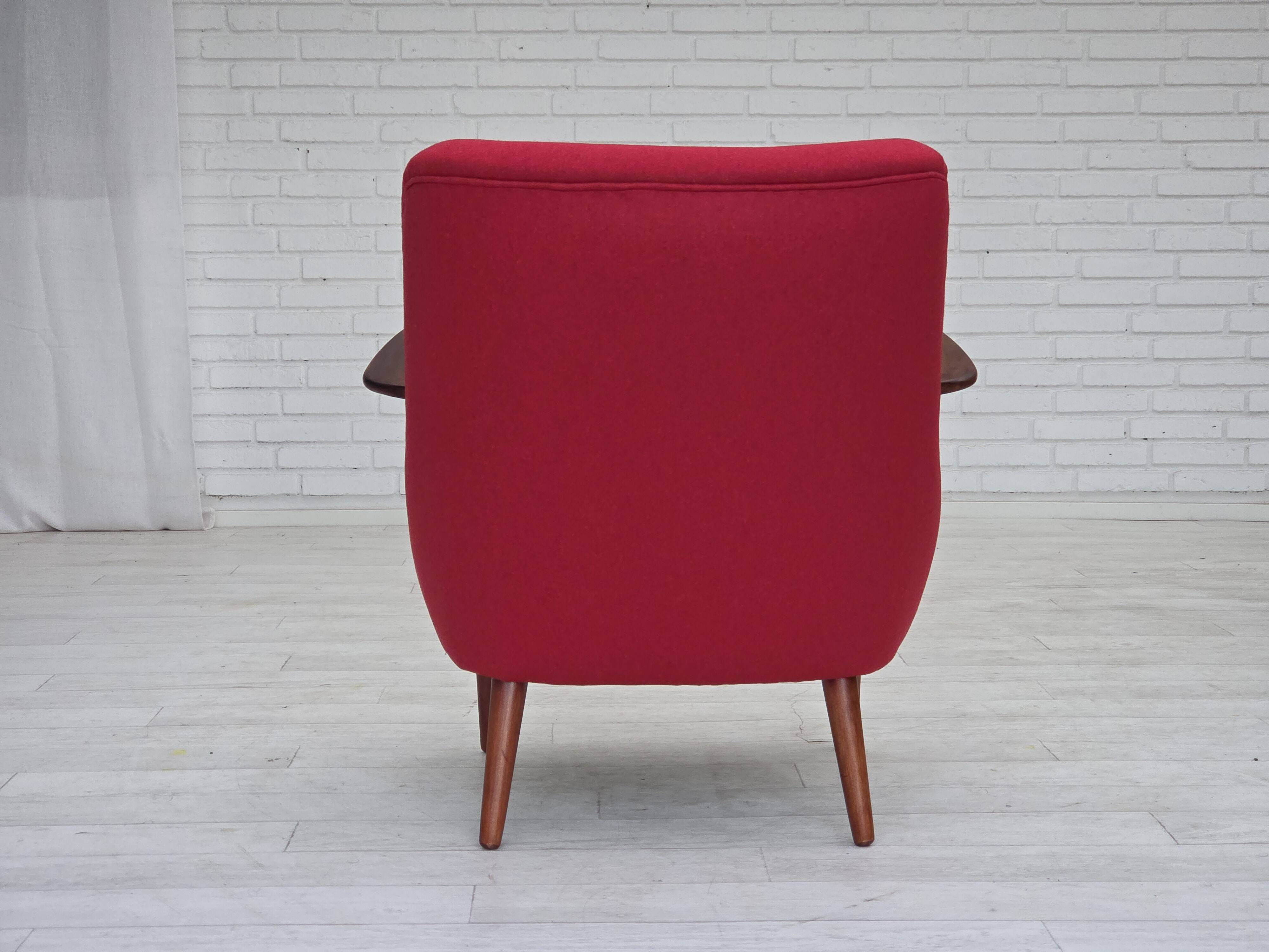 1960s, Danish designed armchair, reupholstered, furniture wool.