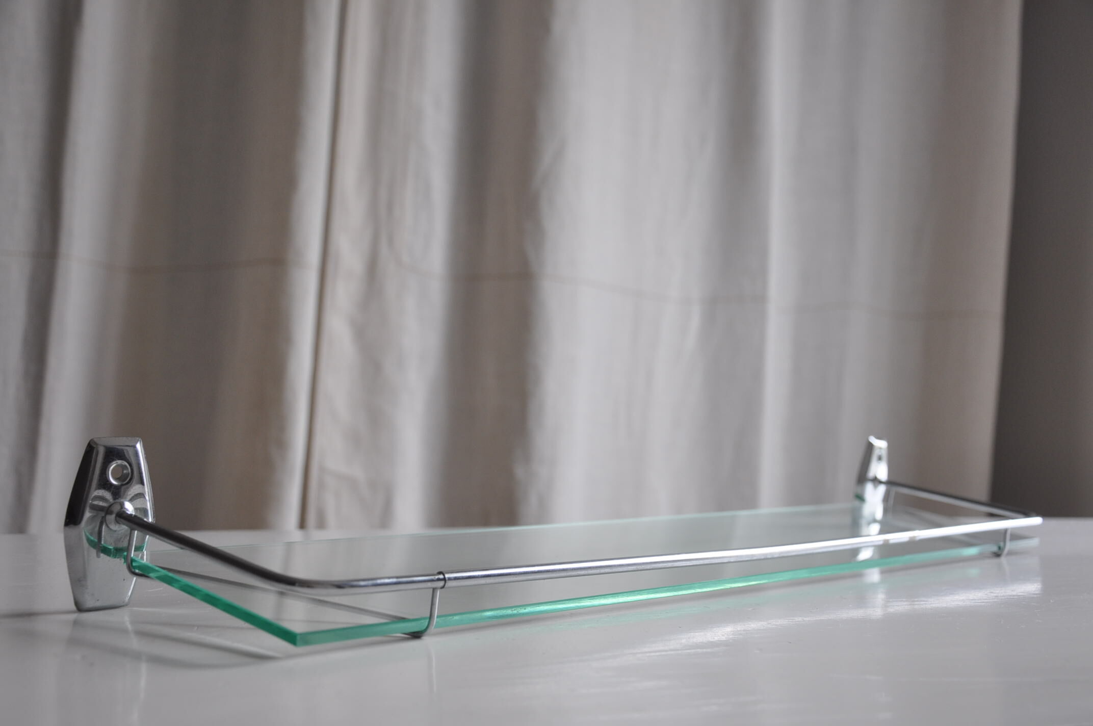 Vintage bathroom shelf chrome metal and glass