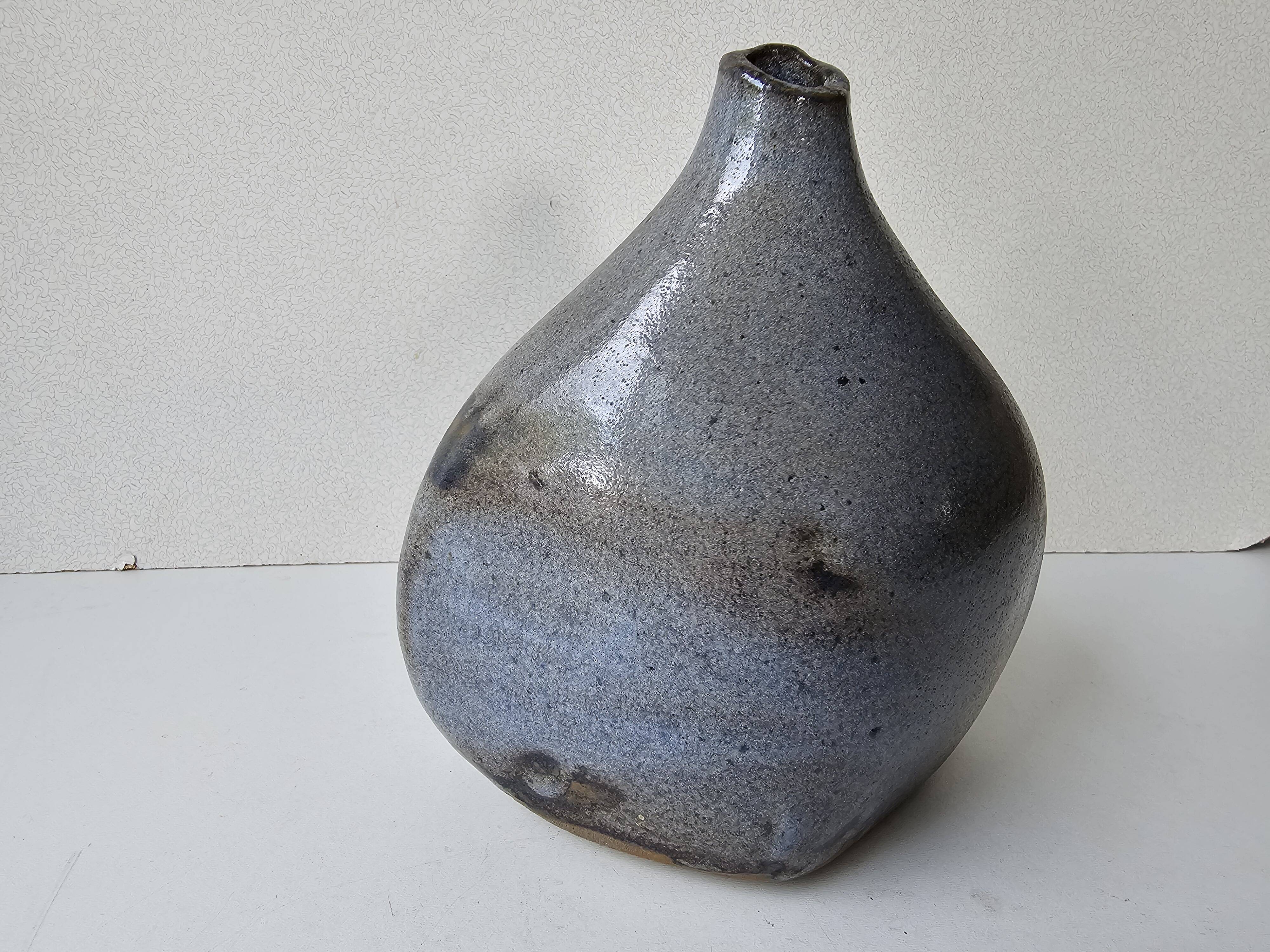 Grey glazed ceramic free-form vase - Height 17cm