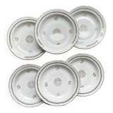 6 Vintage French porcelain soup plates with golden rosette pattern