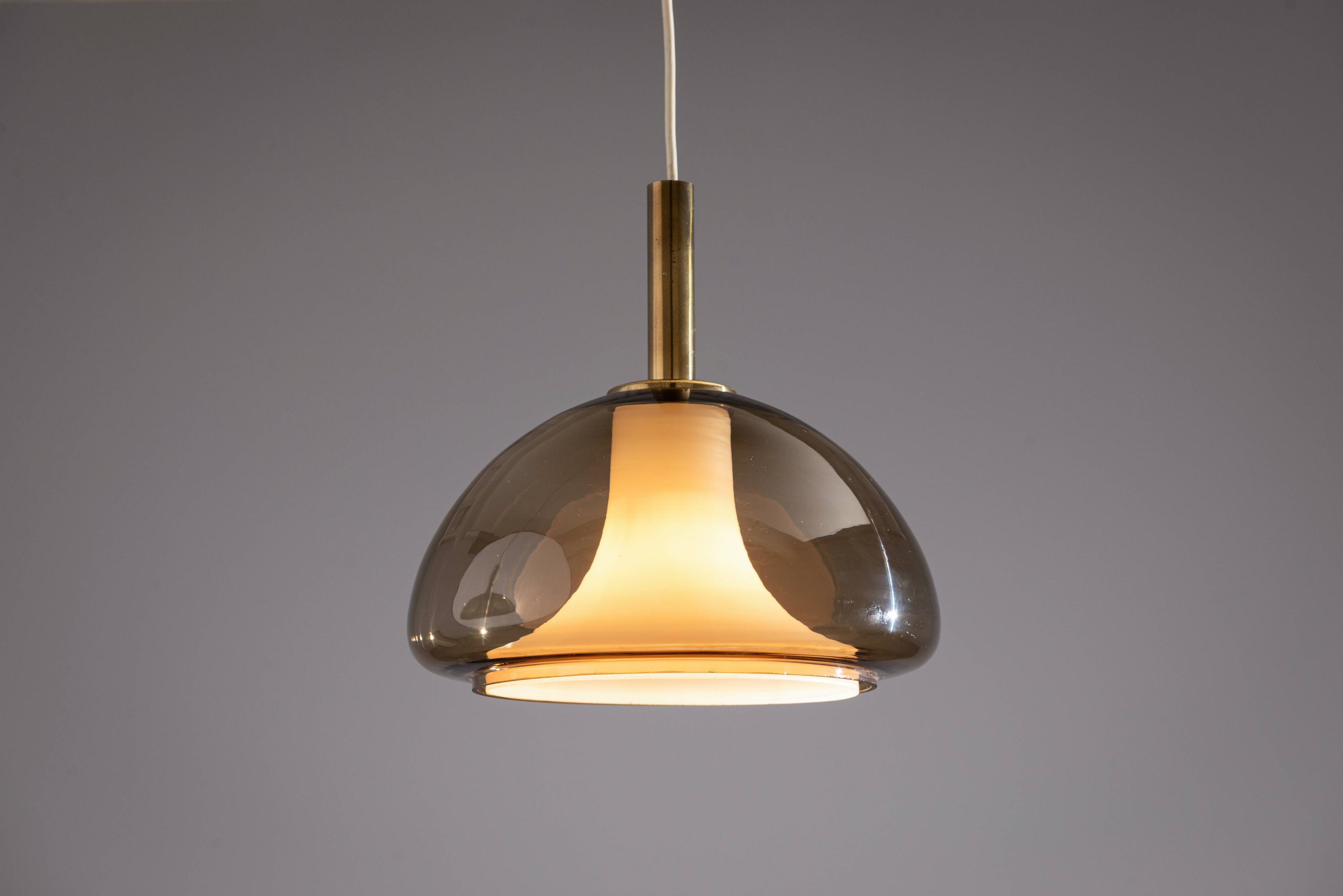 Hanging lamp with smoked Murano glass and opaline inner shade