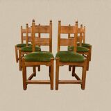Set of 6 brutalist chairs green velvet