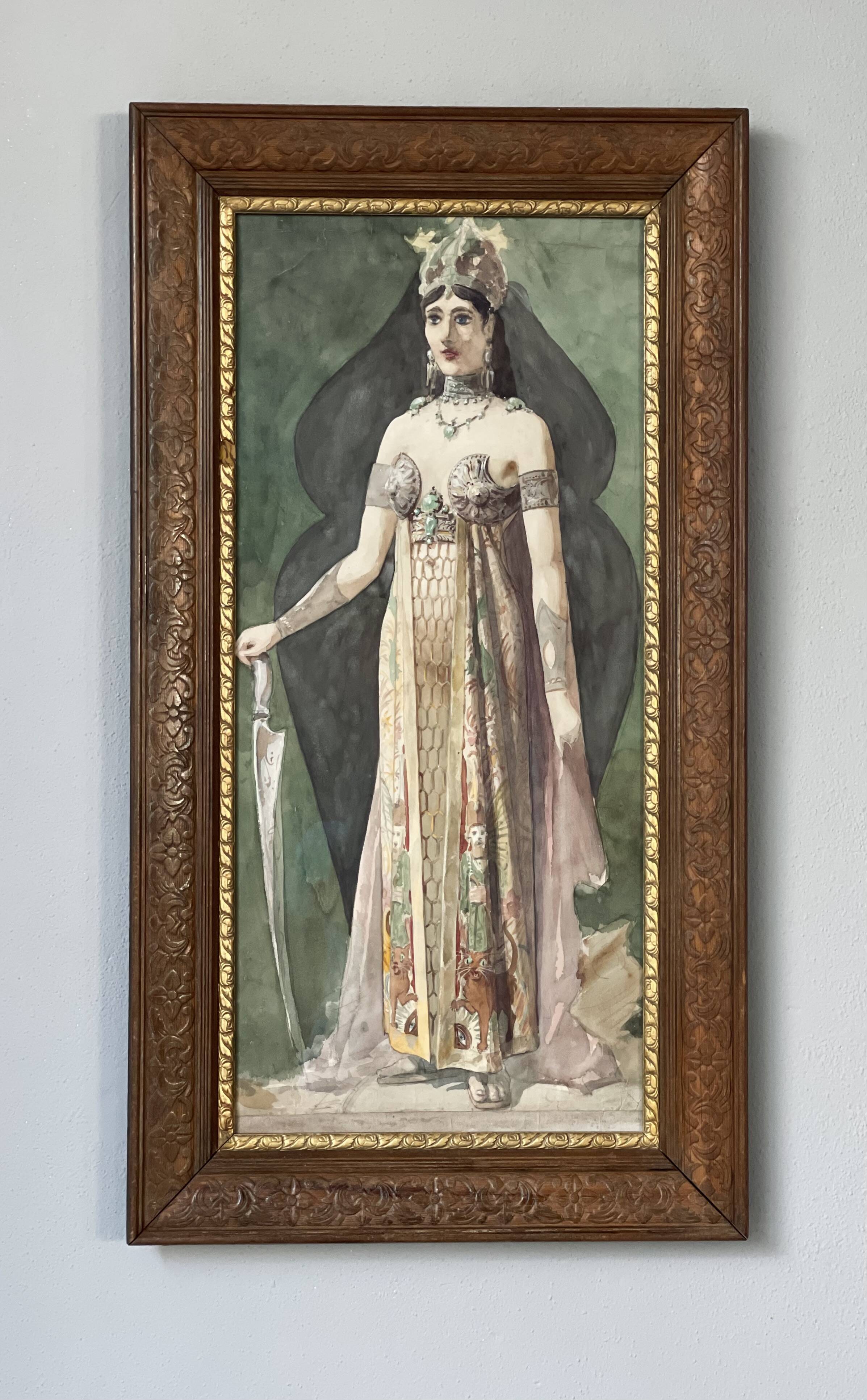Victorian Goddess, Aquarelle Painting, framed