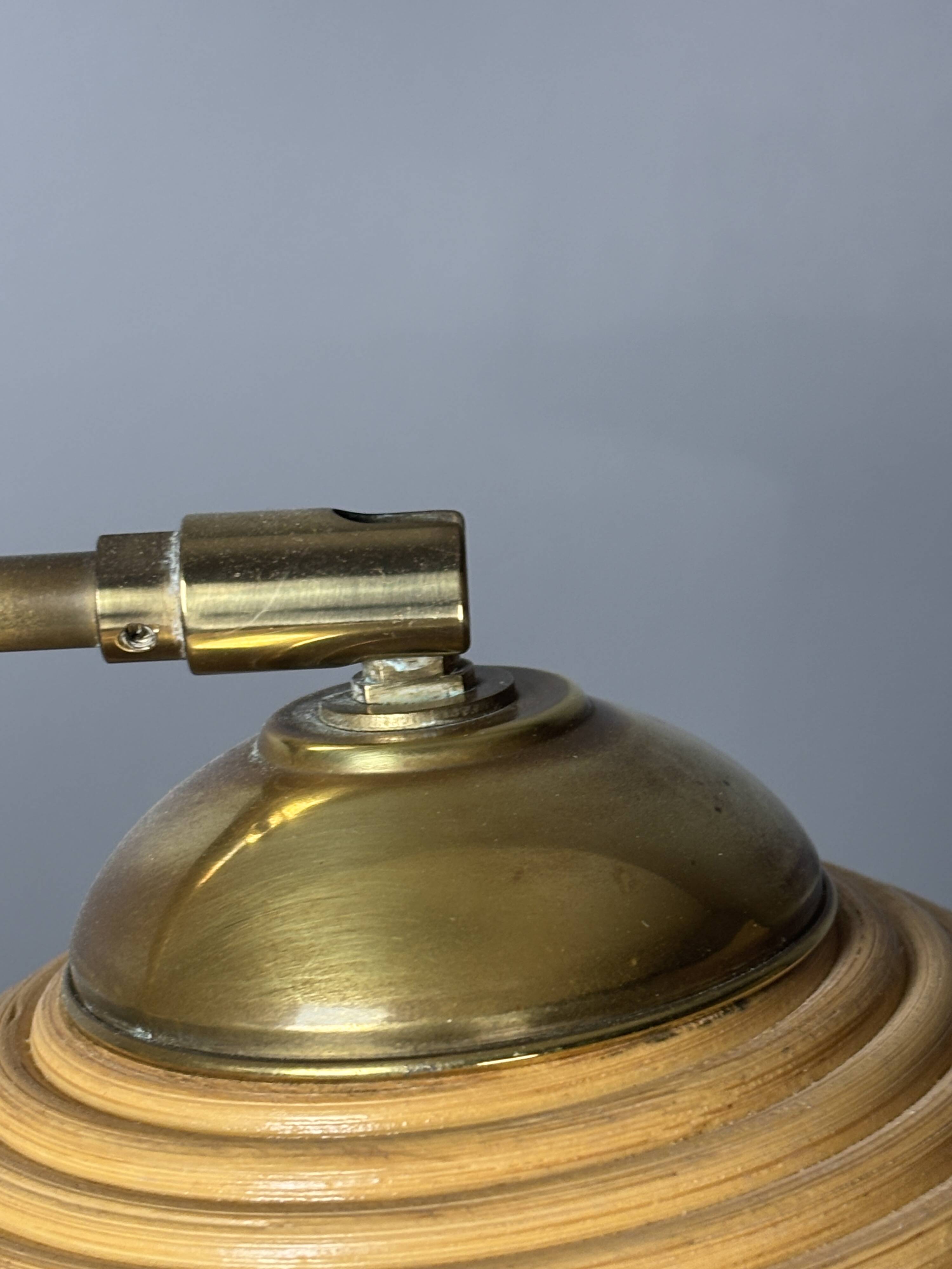 Midcentury pencil reed rattan bamboo and brass table lamp, Italy, 1970s