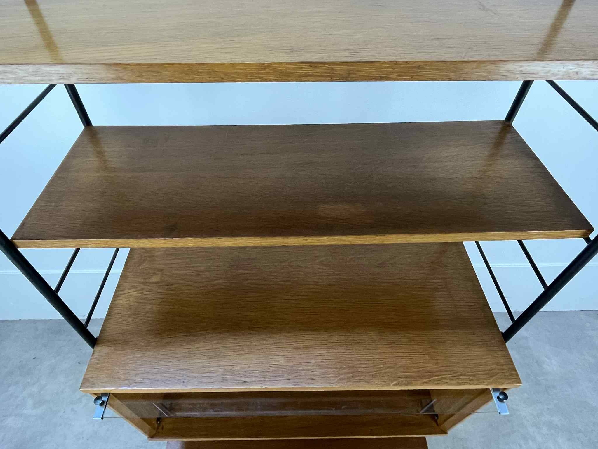 Modular shelf from the 1950s, wood and metal, vintage.