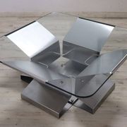 Square Coffee Table In Steel And Glass, Italy 1970s
