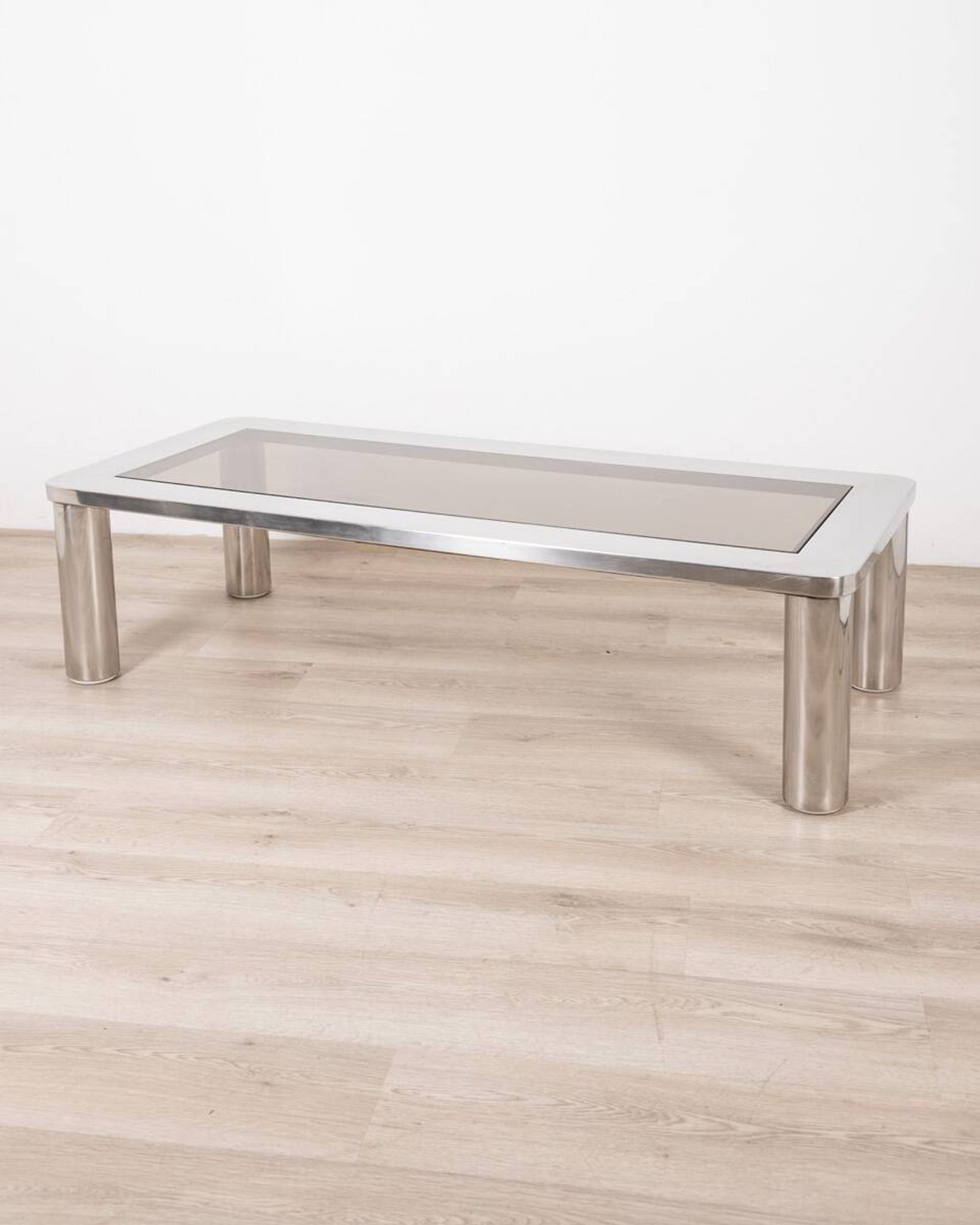 Vintage 60's table in chromed metal and glass, italian design