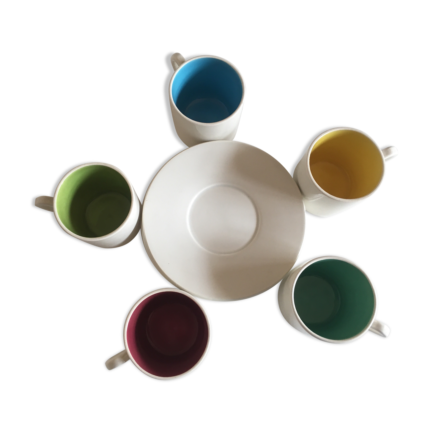 Service cups salt coffee end of late 1960s white double colors