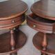 Pair of rounded wooden bedside tables, bedside table, end table.