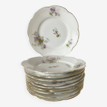 Assiettes à desrt porcelaine déocr violettes