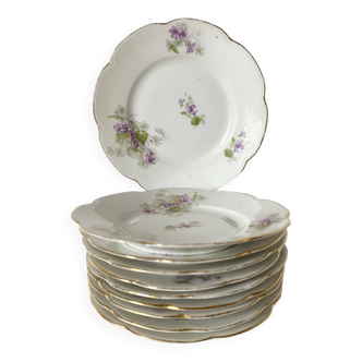 Assiettes à desrt porcelaine déocr violettes