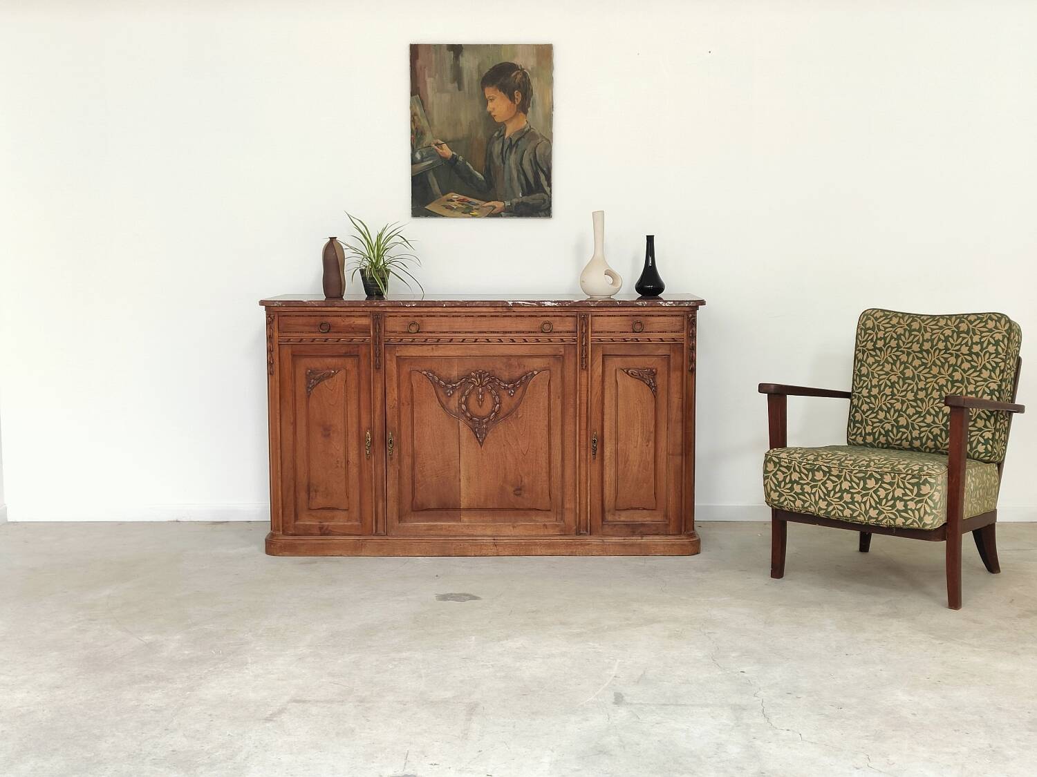 Antique Louis 16 style sideboard, marble