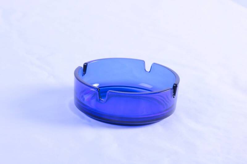 Vintage blue glass ashtray