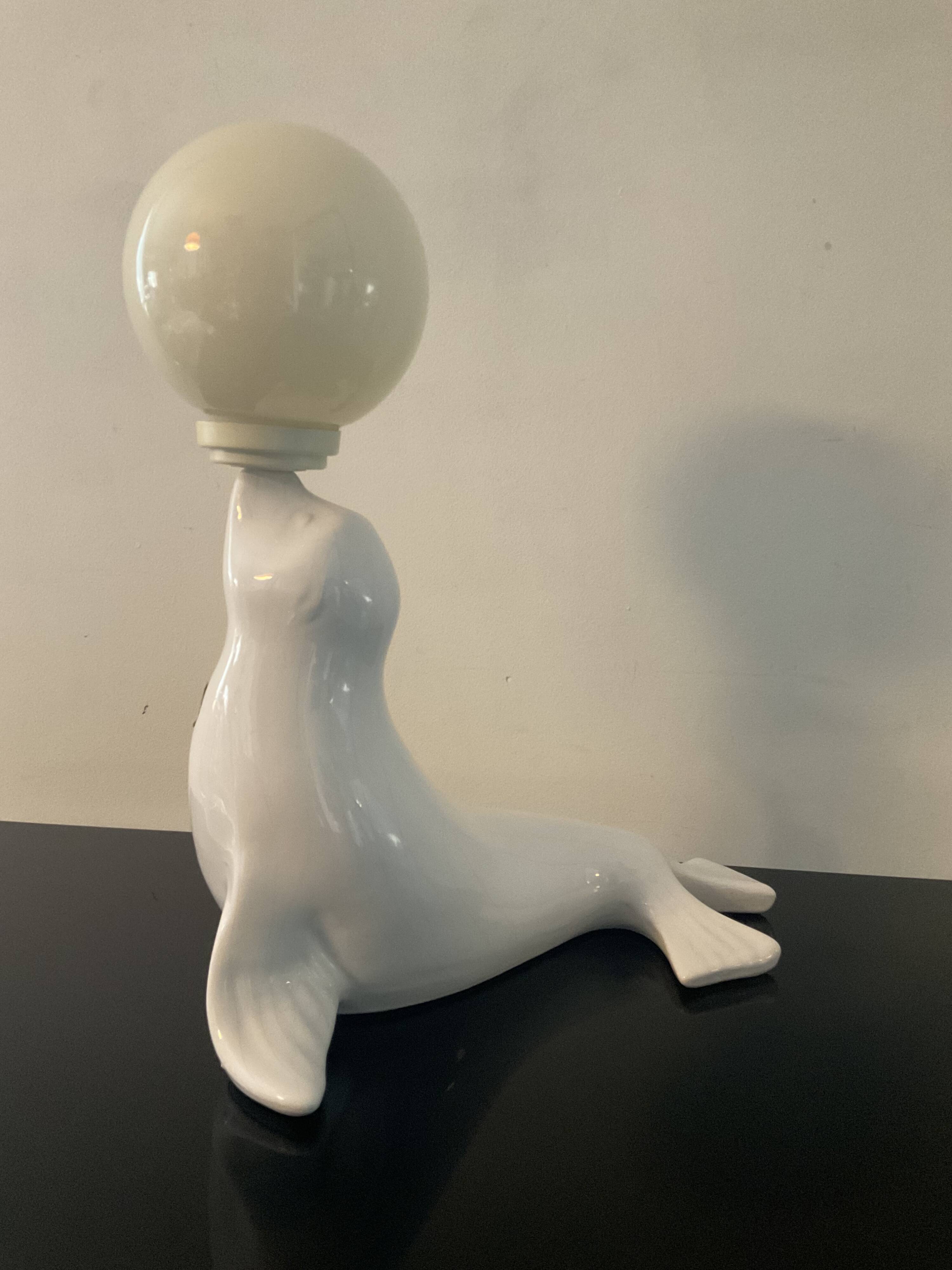 Lampe Otarie vintage en céramique de Delfts années 60