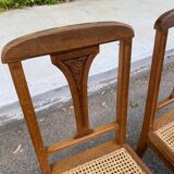4 Art Deco chairs, solid oak, caned, 1950s.