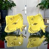 Soap Holder - Pair - Yellow Earthenware - Vintage Fish Bathroom Accessory