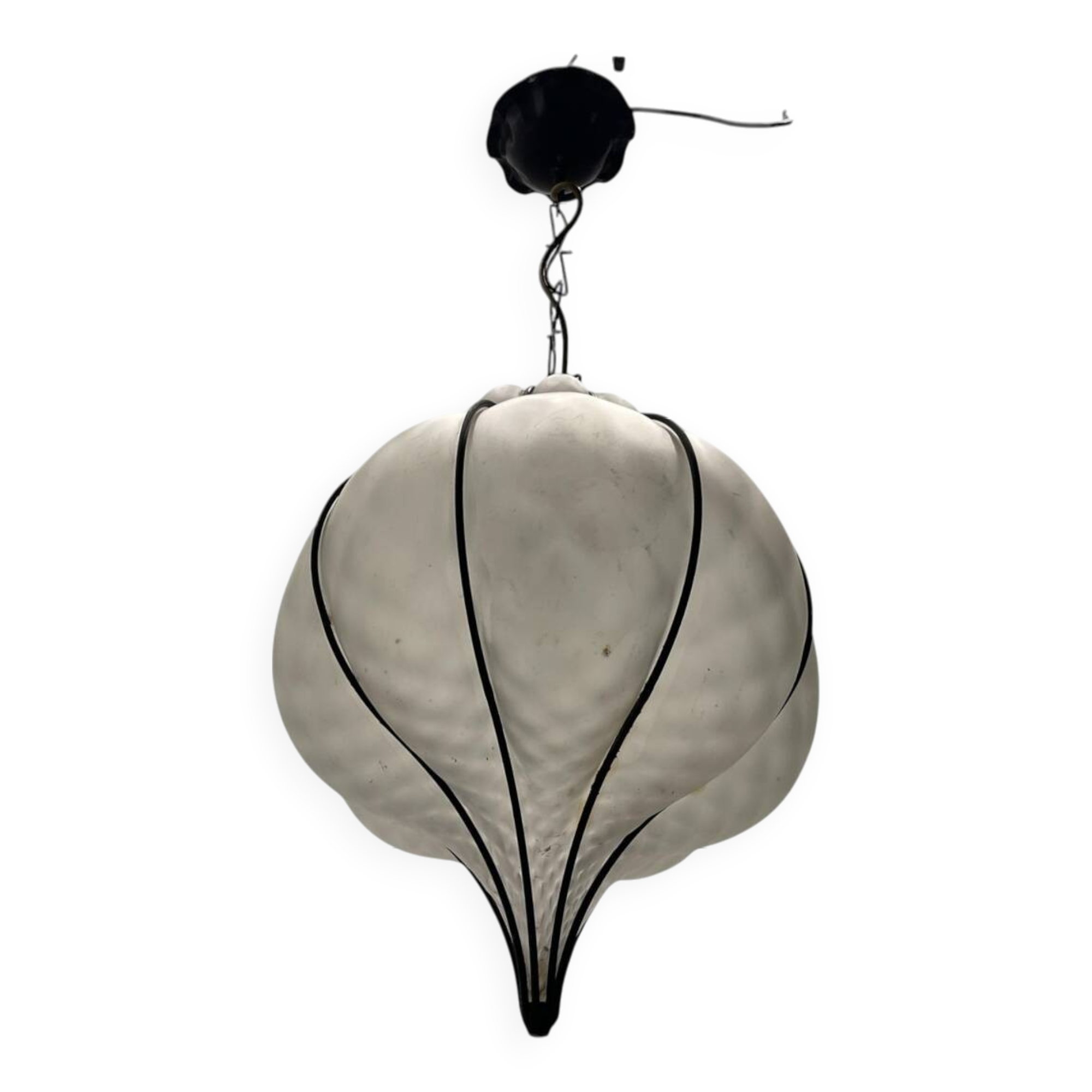 Wrought Iron Murano Glass Light Pendant 1980’s