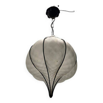 Wrought Iron Murano Glass Light Pendant 1980’s