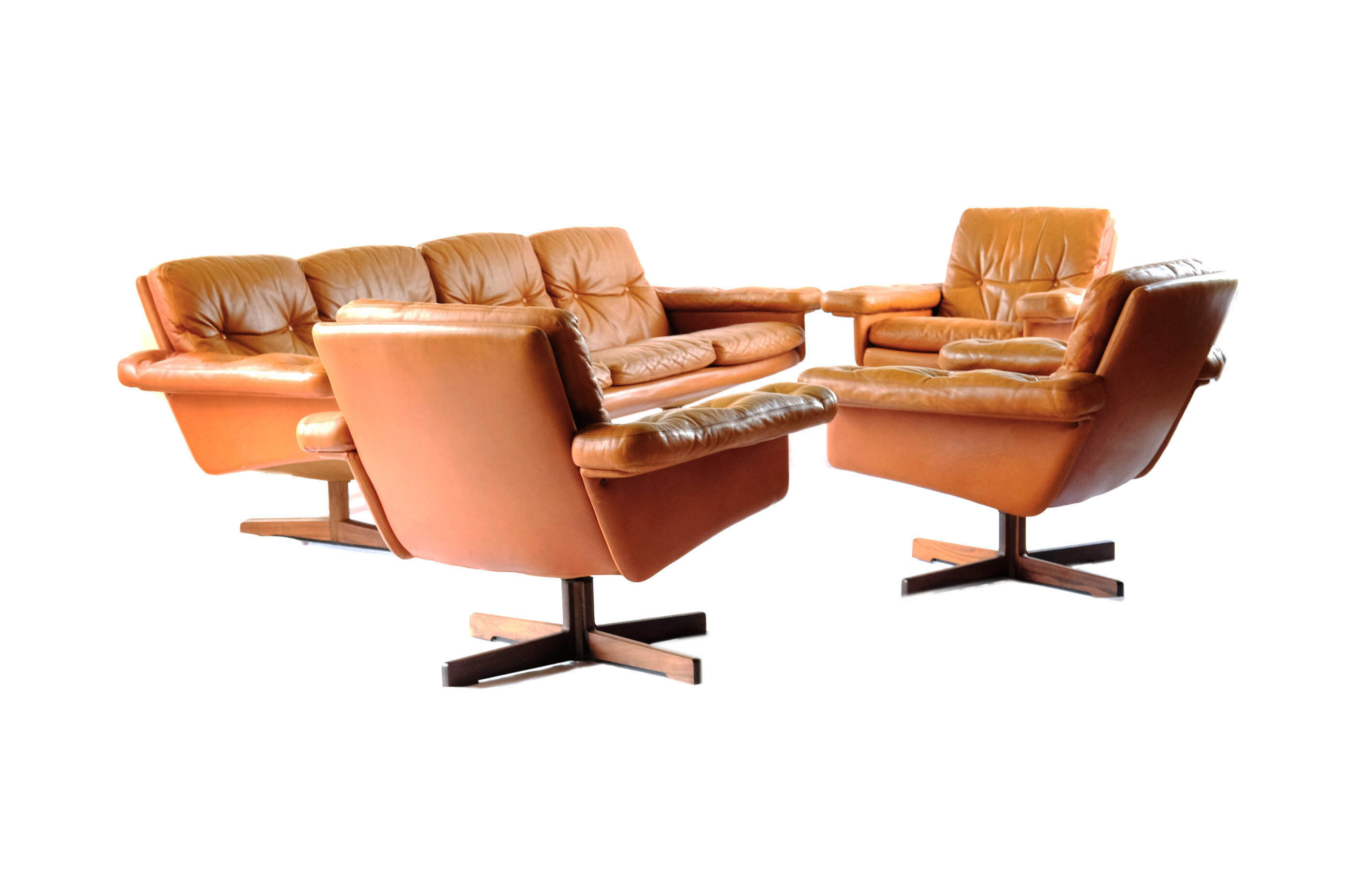 Set of Leather Sofa & 3 Armchairs by Sven Ivar Dysthe, Norway 1960's