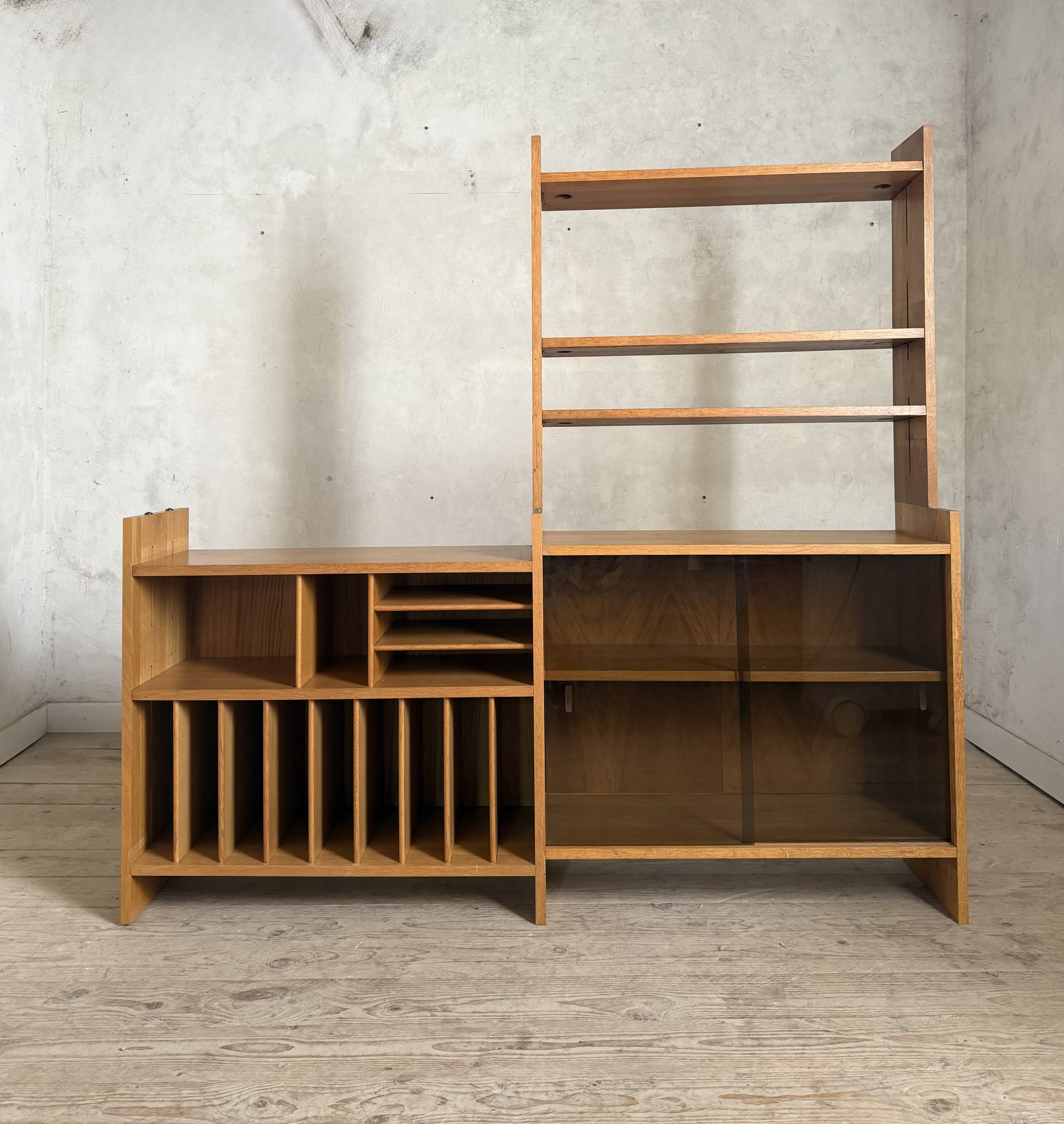 Showcase library vintage vinyl record cabinet solid oak