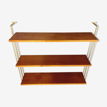 Vintage wall shelf in teak and golden brass String Tomado style